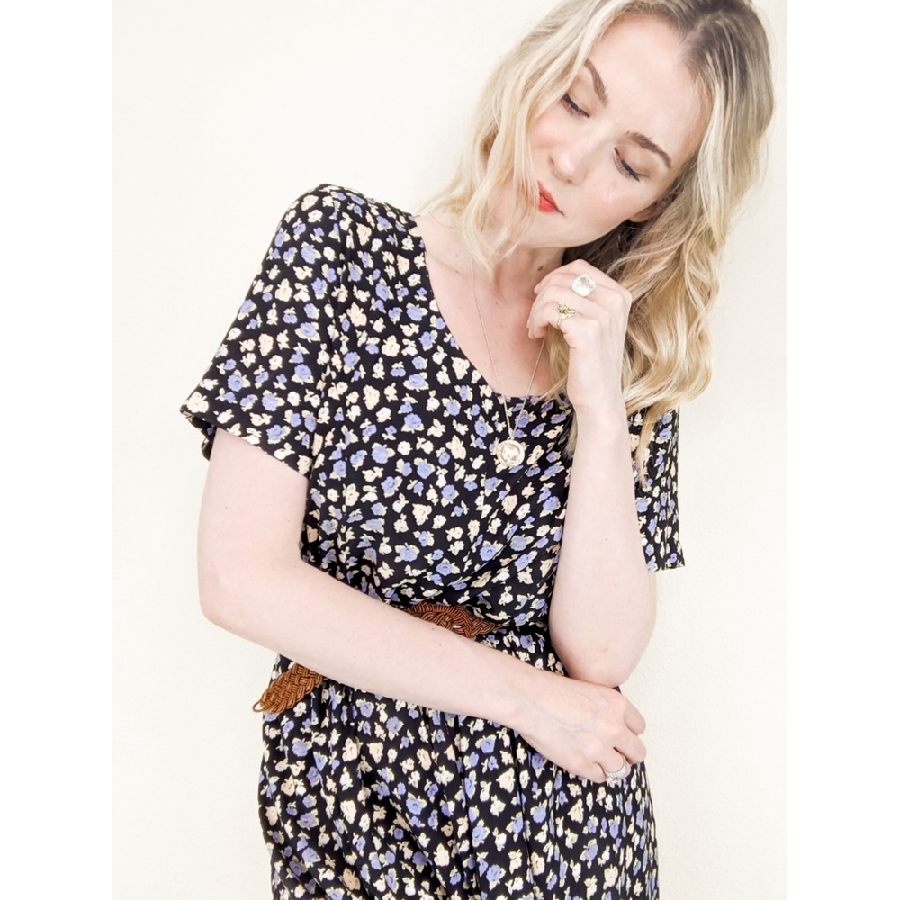 80s Culotte Jumpsuit Short Sleeve Ditzy Floral - Picture 10 of 15